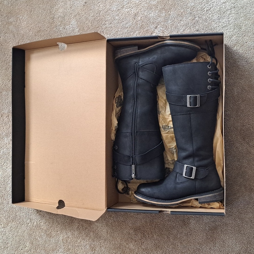 Harley-Davidson Black Mid-Calf Heeled Riding Boots